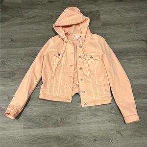Ann Taylor LOFT Light Pink Hooded Jean Jacket Small